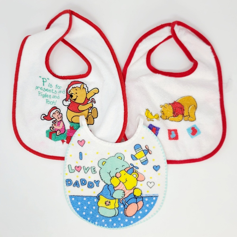 Disney The First Years Winnie the Pooh Baby Bibs Set 3 Kids OS White Vintage